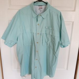 Izod Surfcaster Active Outdoor Fishing S/s Button Shirt Light Aqua Mens Size XXL
